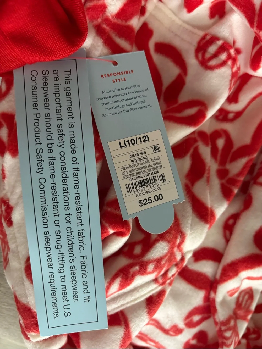 Kids Red Candy Cane Print Fleece Pajamas